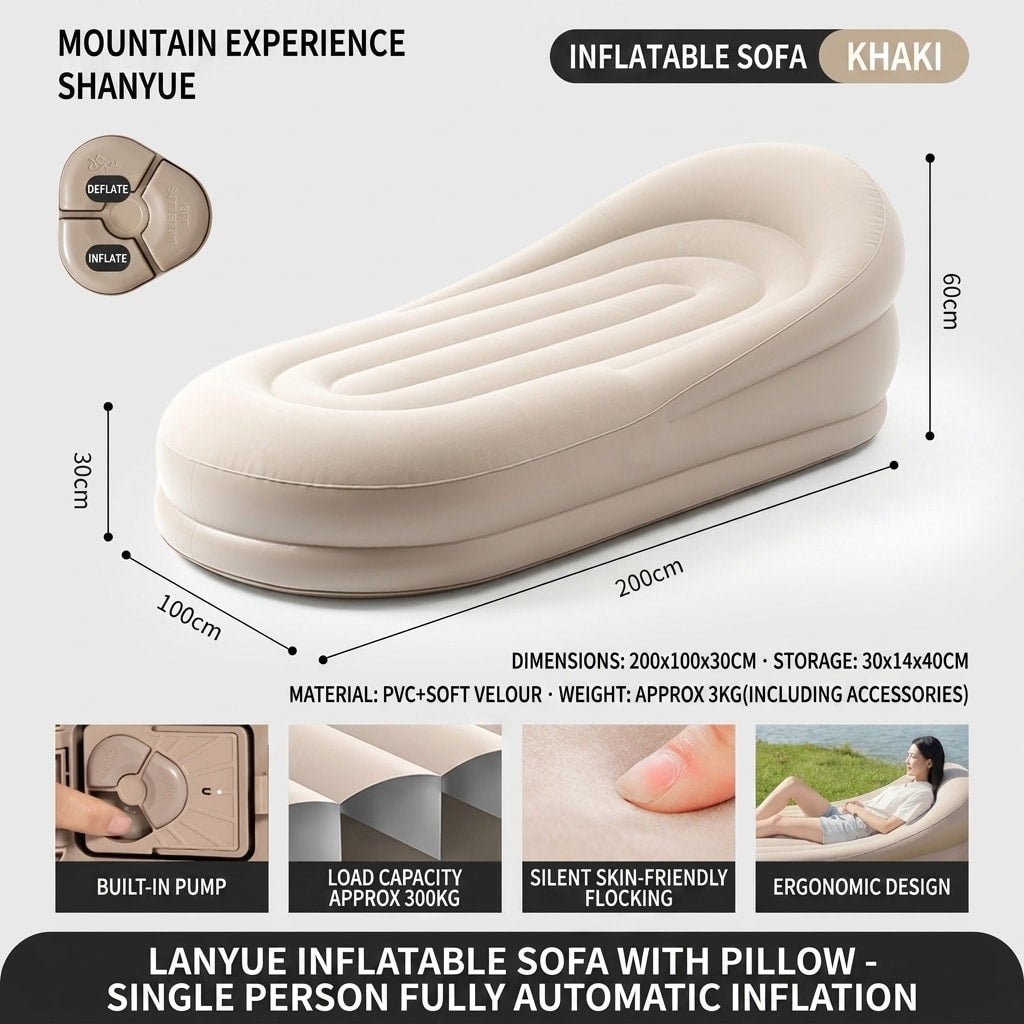 Inflatable Outdoor Camping Sofa Bed with Built-in Pump Automatic Air Lounger for Travel, Napping & Relaxation