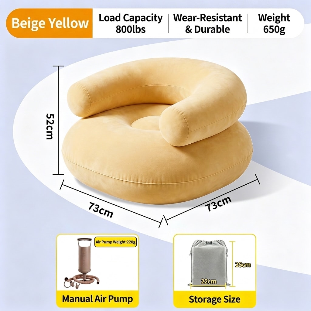 Festival Inflatable Air Lounger with Built-in Air Pump, Portable Single Camping Sofa for Outdoor, Beach & Music Festivals