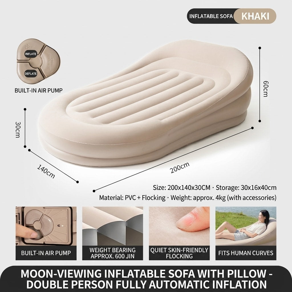 Inflatable Outdoor Camping Sofa Bed with Built-in Pump Automatic Air Lounger for Travel, Napping & Relaxation