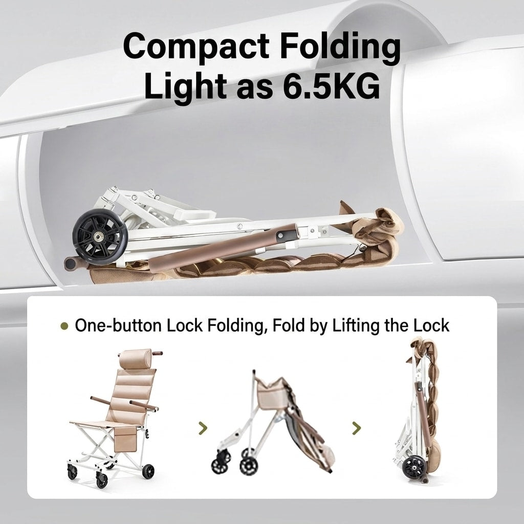 Folding Travel Chair with Wheels, Portable Multi-Function Mobility Chair for Outdoor Trips, Travel & Everyday Use