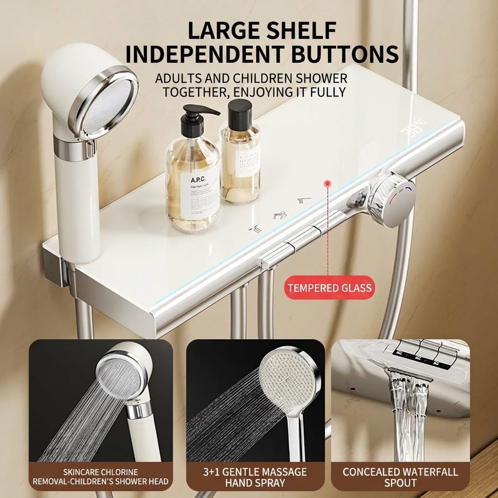 Modern Concealed Shower Set with Separate Design, Easy Installation & Flat Storage Shelf