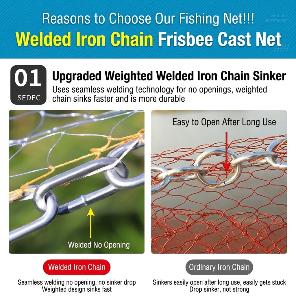 Hand Cast Fishing Net with Large Disc for Easy Throw and Fast Catch