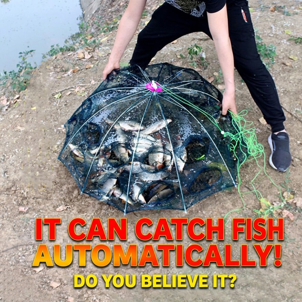 Collapsible Umbrella Fishing Net Trap, Portable Foldable Fish & Shrimp Catching Net for Lake, River, Pond & Outdoor Fishing