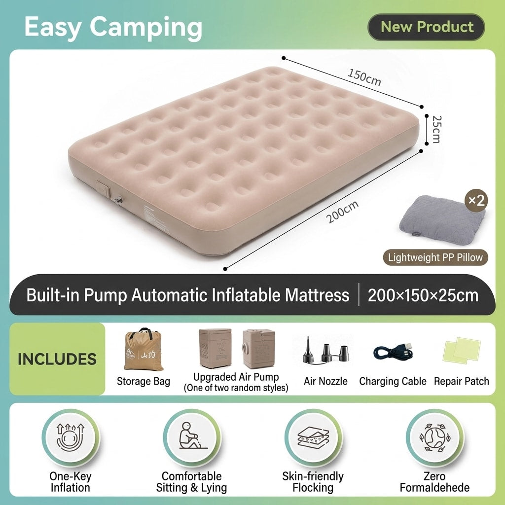 Electric Self-Inflating Folding Air Bed, Portable Single & Double Camping Mattress with Built-in Pump for Outdoor, Home & Travel