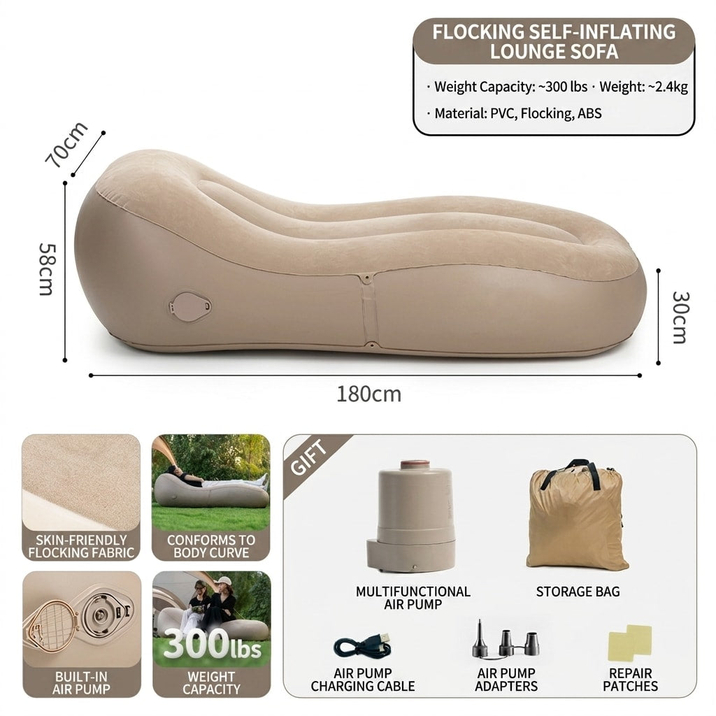 Electric Outdoor Inflatable Sofa Bed Automatic Air Lounger for Camping, Music Festivals, Napping & Travel