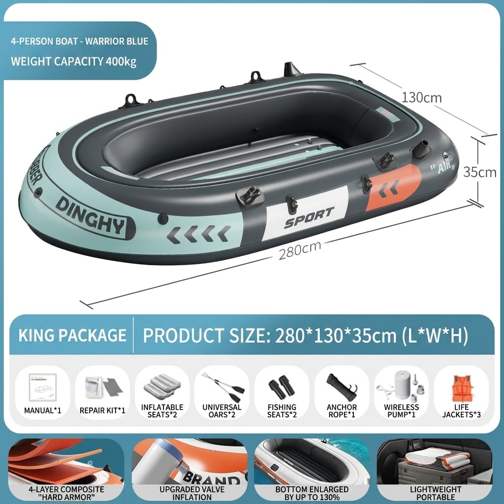 Thickened Inflatable Kayak Fishing Boat Foldable Rubber Dinghy for Outdoor Drifting, Lure Fishing & Wild Fishing