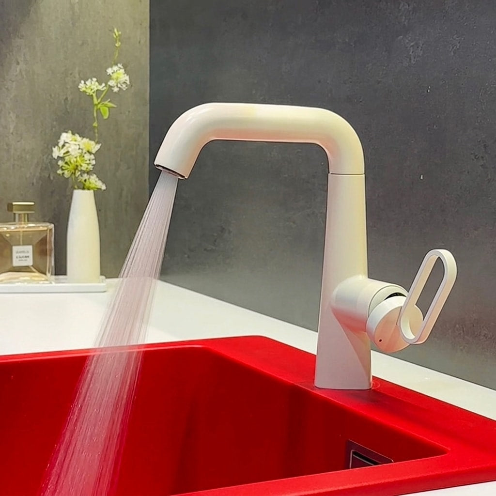 Rotating Bathroom Basin Faucet, Silver Minimalist Hot & Cold Water Mixer Tap with Splash-Proof Design for Modern Vanity Sink