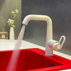 Rotating Bathroom Basin Faucet, Silver Minimalist Hot & Cold Water Mixer Tap with Splash-Proof Design for Modern Vanity Sink