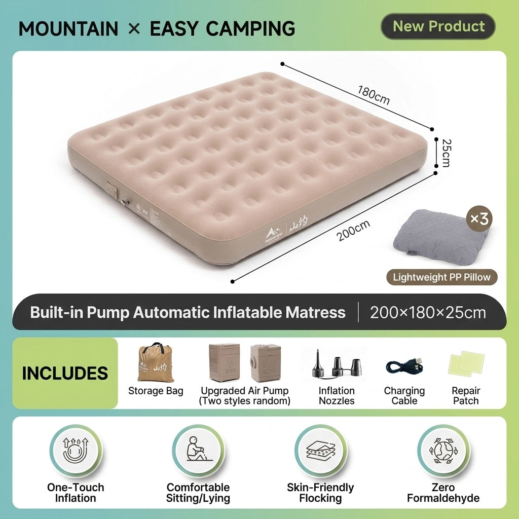 Electric Self-Inflating Folding Air Bed, Portable Single & Double Camping Mattress with Built-in Pump for Outdoor, Home & Travel
