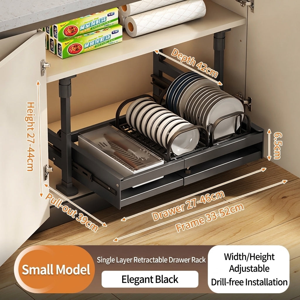 Under Cabinet Pull-Out Organizer, No-Drill Adjustable Kitchen Cabinet Drawer Basket for Pots, Dishes & Pantry Storage