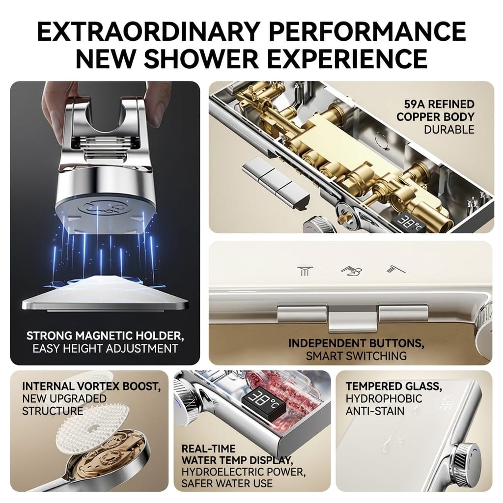 Modern Concealed Shower Set with Separate Design, Easy Installation & Flat Storage Shelf