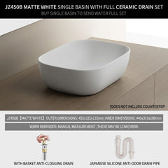 Minimalist Square Countertop Bathroom Sink, Matte White Ceramic Vessel Basin for Modern Bathroom Vanity