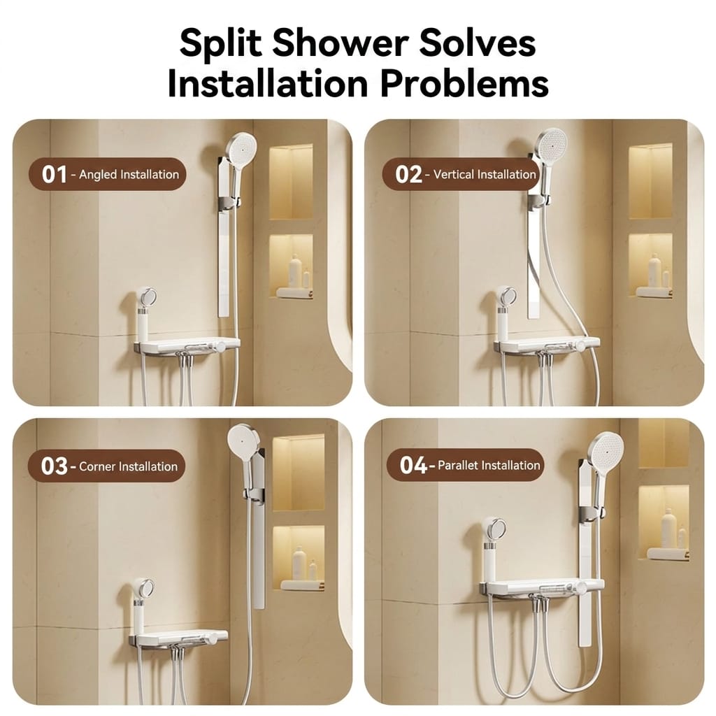 Modern Concealed Shower Set with Separate Design, Easy Installation & Flat Storage Shelf