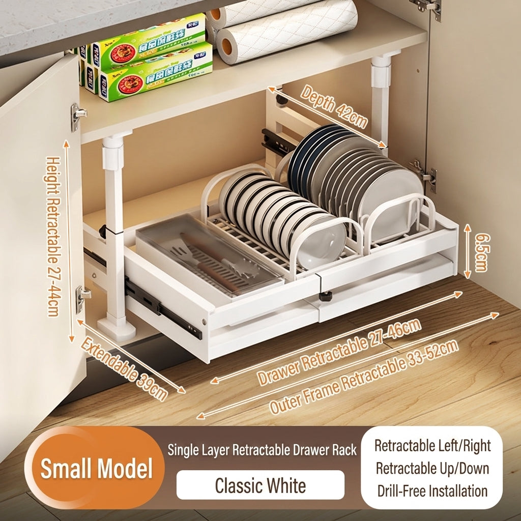 Under Cabinet Pull-Out Organizer, No-Drill Adjustable Kitchen Cabinet Drawer Basket for Pots, Dishes & Pantry Storage