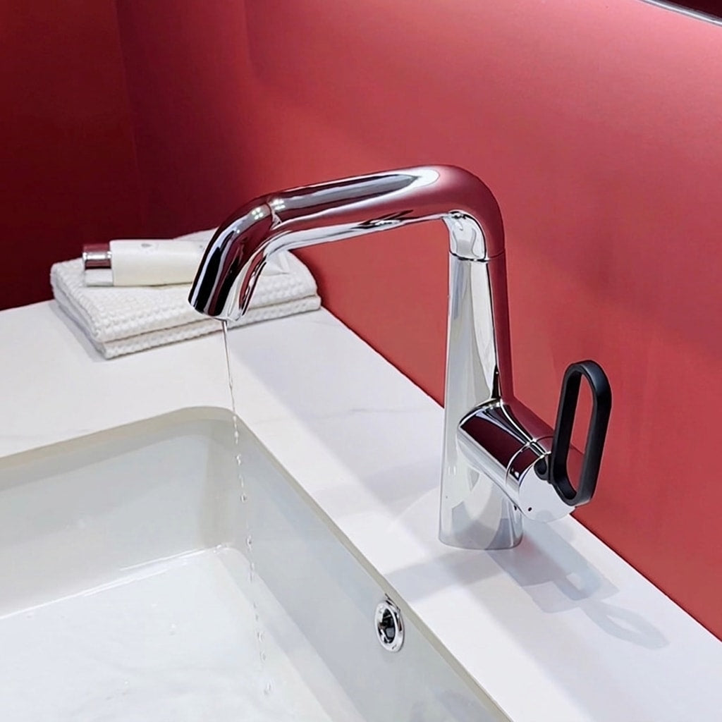 Rotating Bathroom Basin Faucet, Silver Minimalist Hot & Cold Water Mixer Tap with Splash-Proof Design for Modern Vanity Sink
