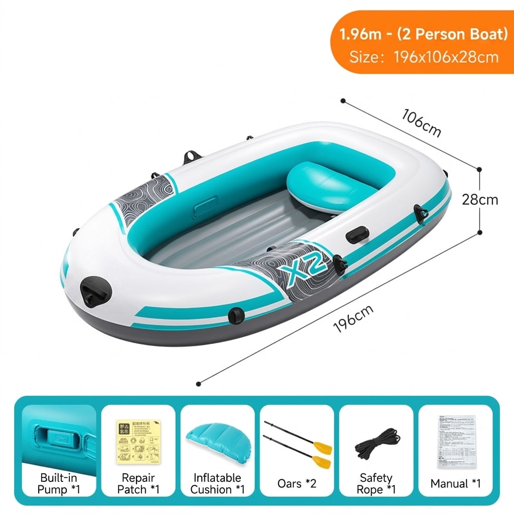 Heavy-Duty Inflatable Fishing Boat, 2 Person PVC Dinghy with Air Floor for Lake, River, Camping & Outdoor Adventures