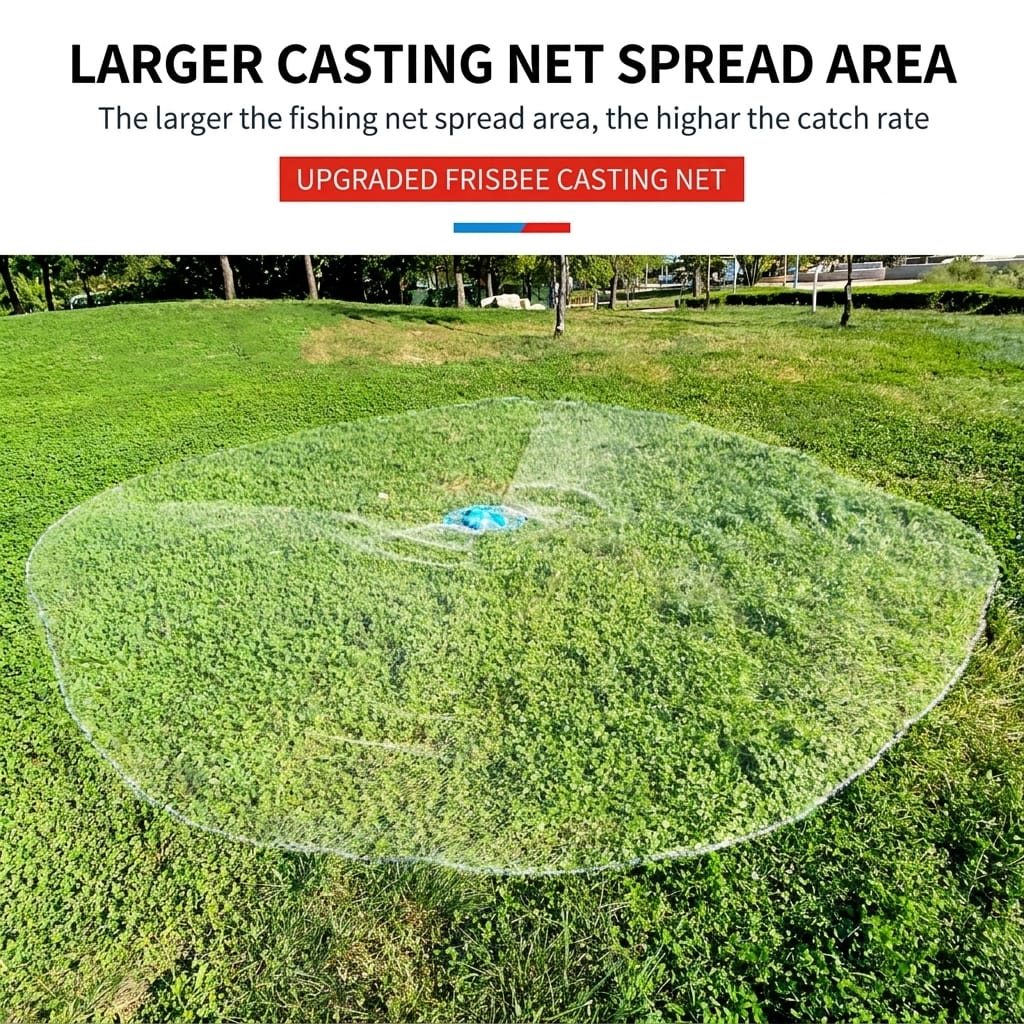 Hand Cast Fishing Net with Large Disc for Easy Throw and Fast Catch