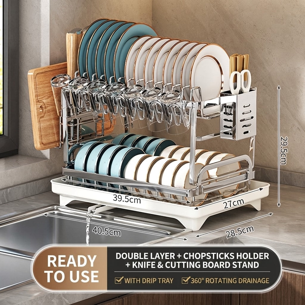 Multi-Function Dish Drying Rack, Kitchen Countertop Dish Organizer for Plates, Bowls, Cups & Utensils