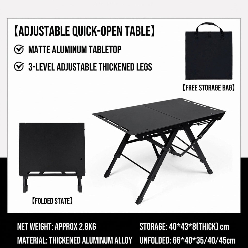 Portable Aluminum Alloy IGT Camping Table Height Adjustable Folding Outdoor Table with Quick Setup for Camping, Picnic & Overlanding
