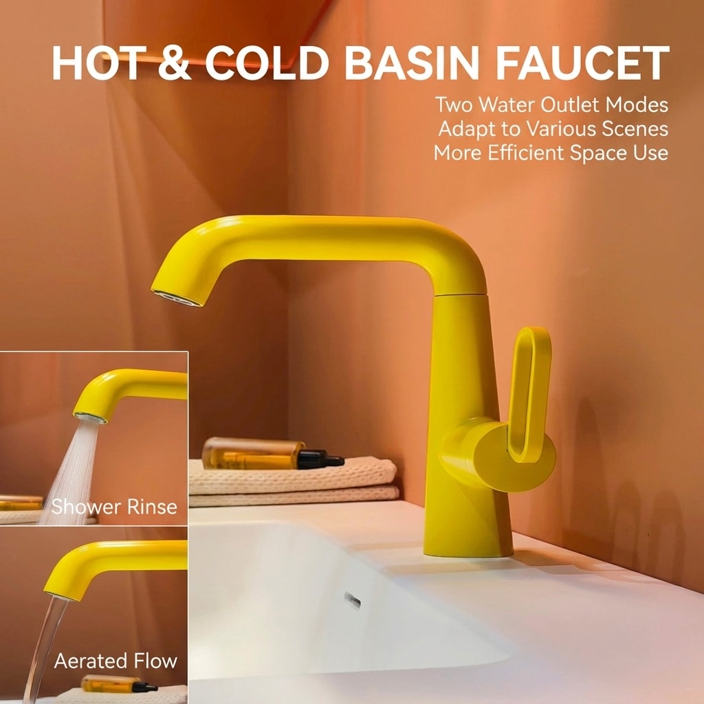 Rotating Bathroom Basin Faucet, Silver Minimalist Hot & Cold Water Mixer Tap with Splash-Proof Design for Modern Vanity Sink