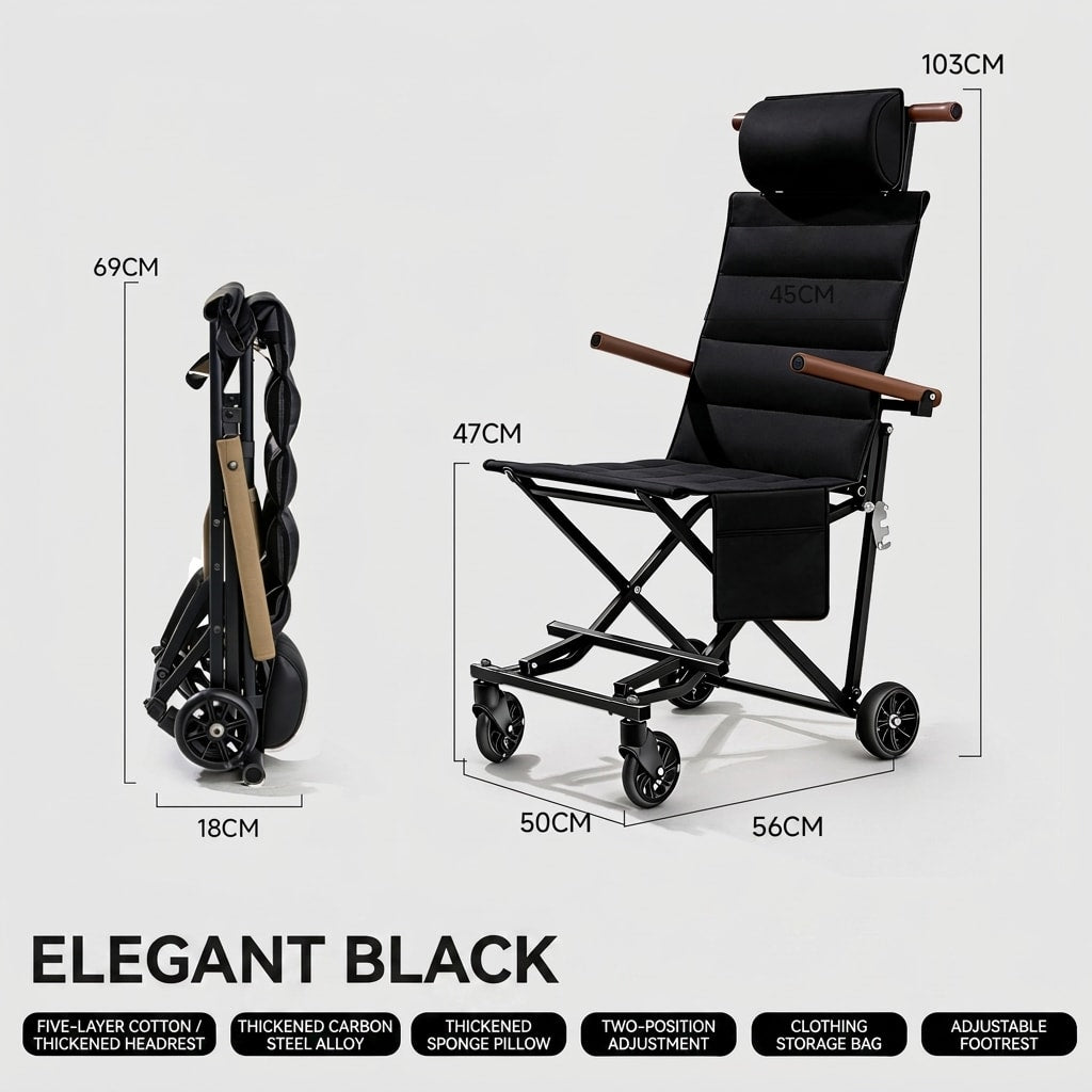 Folding Travel Chair with Wheels, Portable Multi-Function Mobility Chair for Outdoor Trips, Travel & Everyday Use