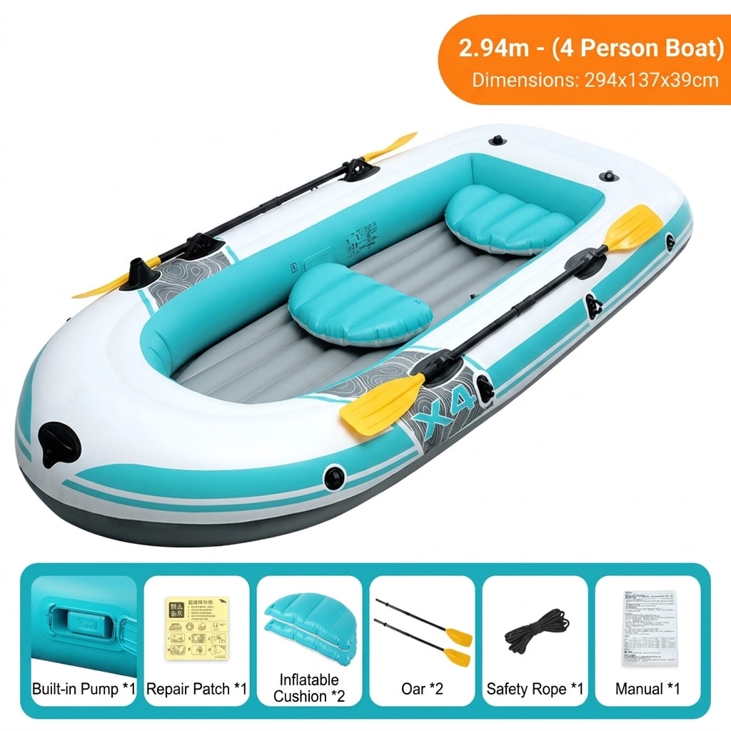 Heavy-Duty Inflatable Fishing Boat, 2 Person PVC Dinghy with Air Floor for Lake, River, Camping & Outdoor Adventures
