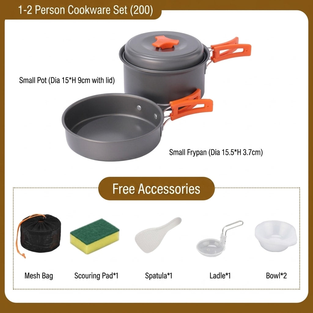 18-Piece Camping Cookware Set with Pot, Pan, Kettle, Plates and Bowls