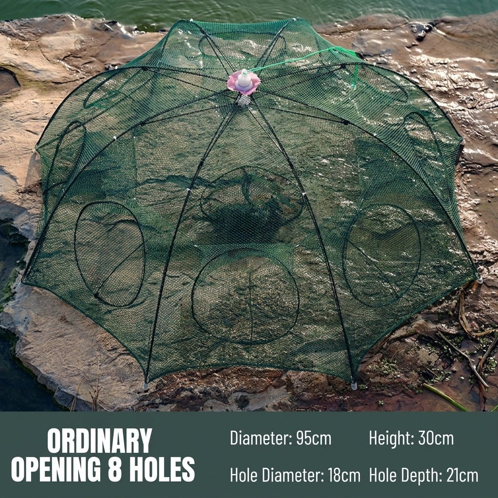 Collapsible Umbrella Fishing Net Trap, Portable Foldable Fish & Shrimp Catching Net for Lake, River, Pond & Outdoor Fishing