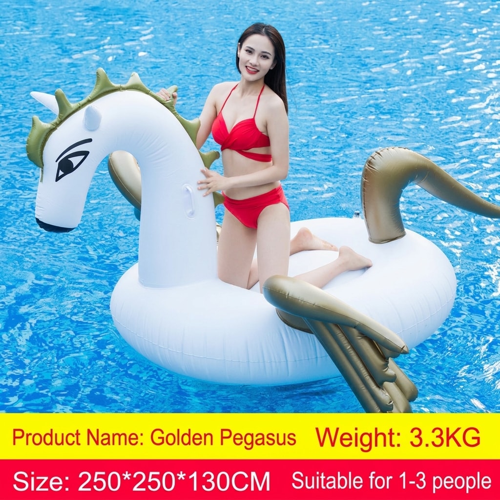 Inflatable Rainbow Unicorn Pool Float Ride-On, Giant Floating Raft for Adults & Kids, Summer Pool & Beach Party Float