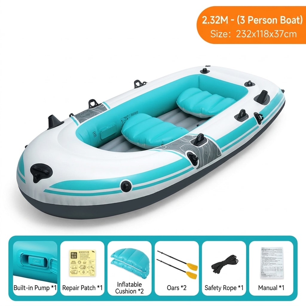 Heavy-Duty Inflatable Fishing Boat, 2 Person PVC Dinghy with Air Floor for Lake, River, Camping & Outdoor Adventures