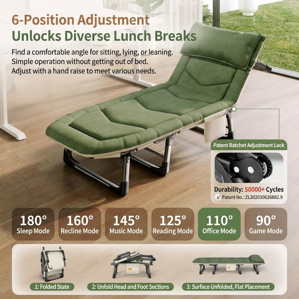 Portable Folding Cot Bed for Adults, Office Nap Bed with Adjustable Reclining Backrest for Home, Camping & Guest Room