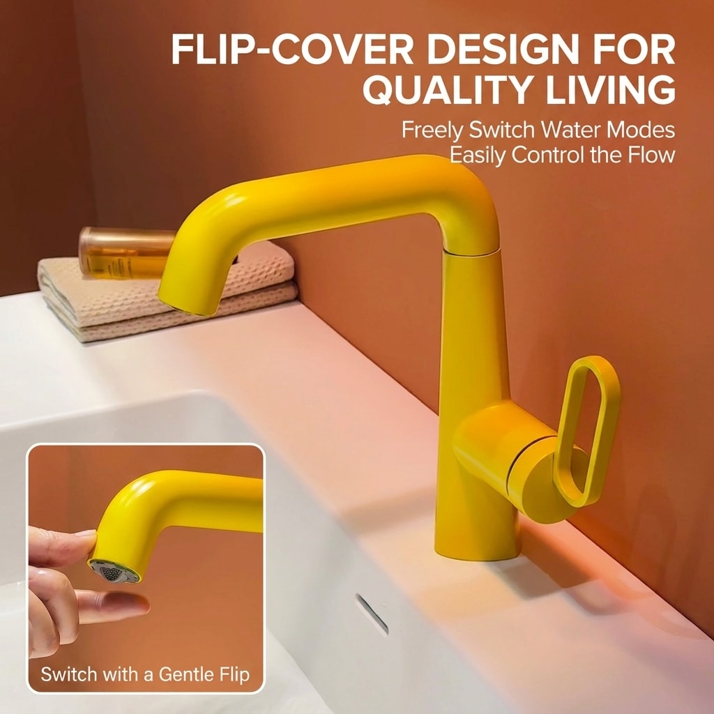 Rotating Bathroom Basin Faucet, Silver Minimalist Hot & Cold Water Mixer Tap with Splash-Proof Design for Modern Vanity Sink