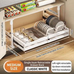 Under Cabinet Pull-Out Organizer, No-Drill Adjustable Kitchen Cabinet Drawer Basket for Pots, Dishes & Pantry Storage