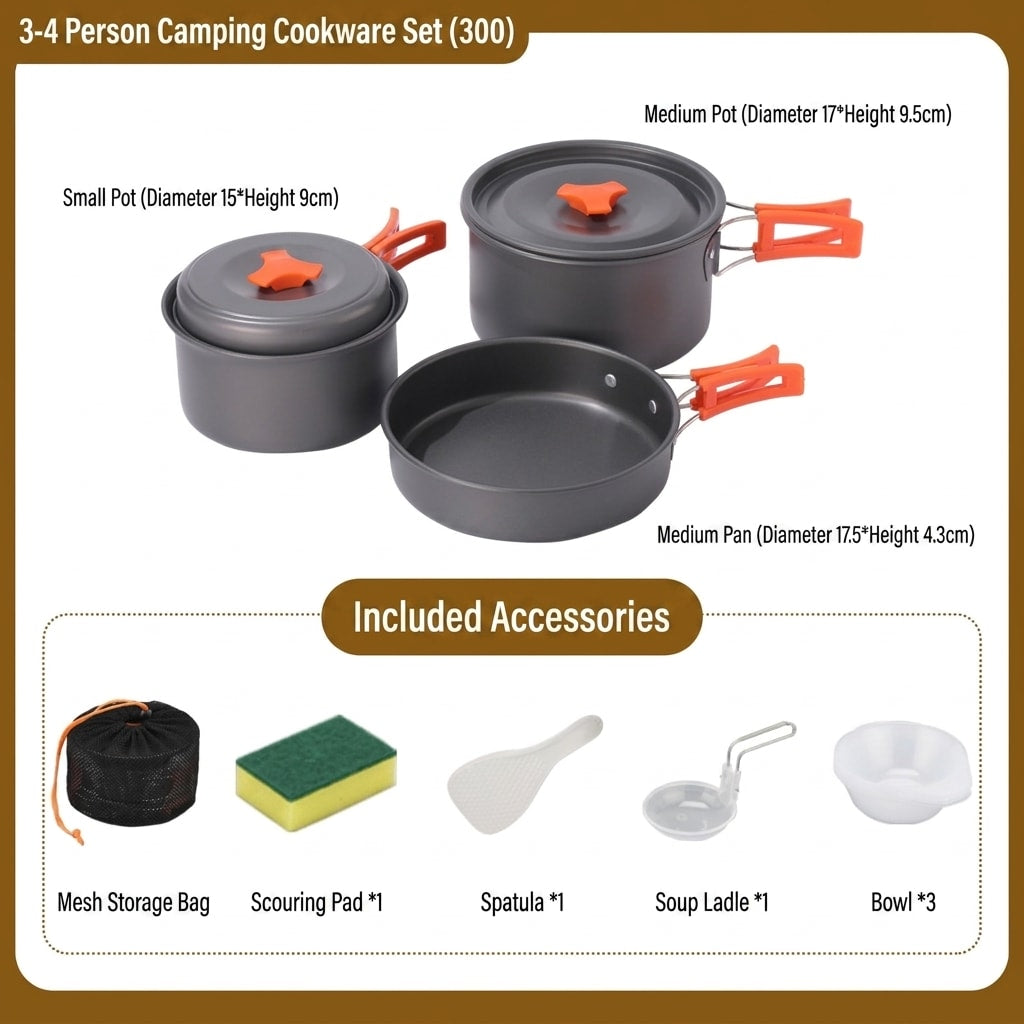18-Piece Camping Cookware Set with Pot, Pan, Kettle, Plates and Bowls