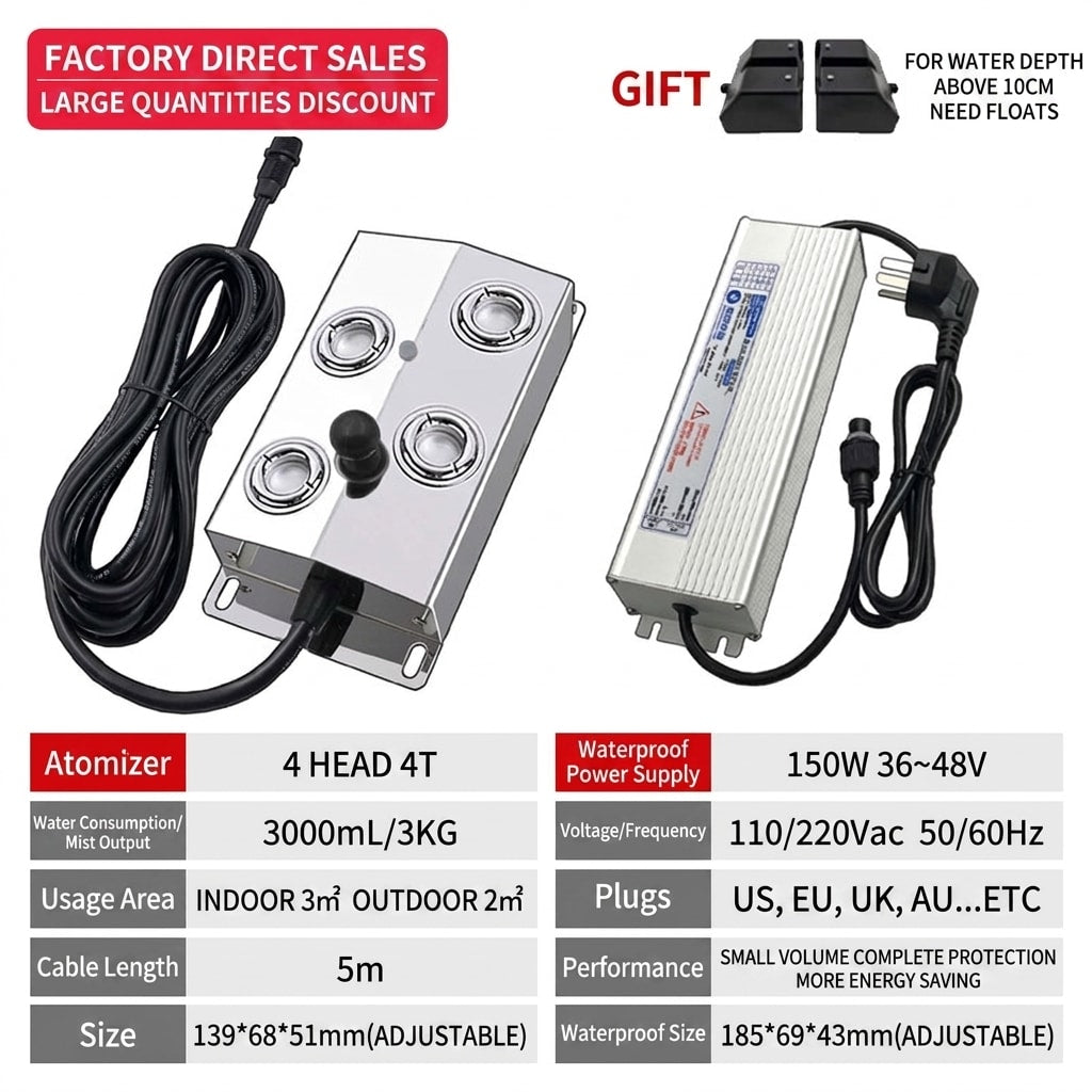 Ultrasonic Mist Maker Fogger for Garden Pond & Landscape, Waterproof Water Fog Machine for Outdoor Fountain, Rockery & Indoor Decoration