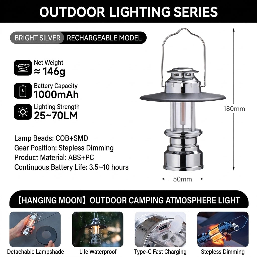 LED Emergency Handheld Lamp Portable Vintage Lantern Camping Tent Charger Outdoor Atmosphere Lighting