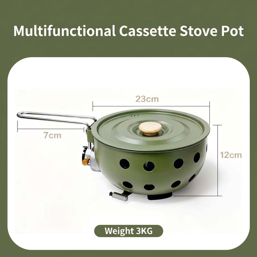 Portable Cassette Camping Stove with All-in-One Cooking Pot