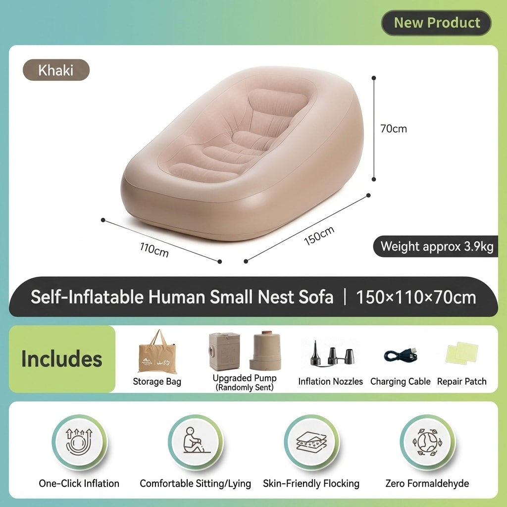 Automatic Inflatable Sofa Bed with Built-in Electric Pump, Portable Single Air Lounger for Camping, Home, Travel & Outdoor Use