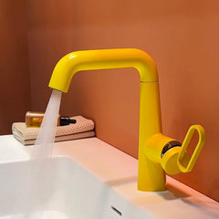 Rotating Bathroom Basin Faucet, Silver Minimalist Hot & Cold Water Mixer Tap with Splash-Proof Design for Modern Vanity Sink