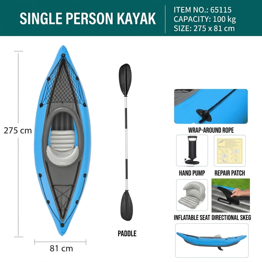 Single & Double Inflatable Kayak, Foldable PVC Fishing Boat with Oars for Camping, Lake, River & Outdoor Adventures