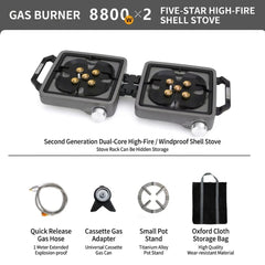 Portable Foldable Double Burner Camping Stove with Carrying Case, High Power Butane Gas Camping Cooker for Outdoor Cooking, Picnic and Backpacking
