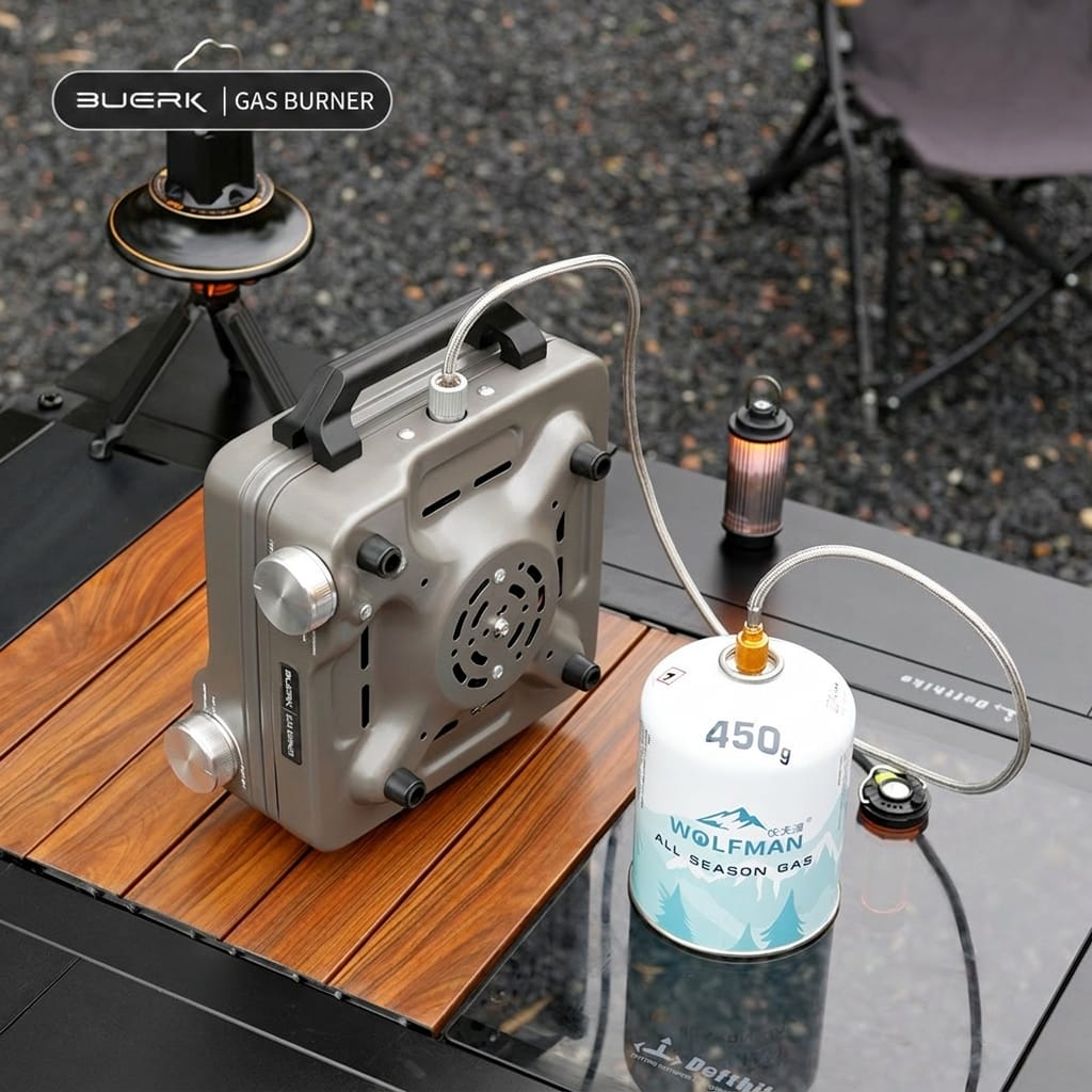 Portable Foldable Double Burner Camping Stove with Carrying Case, High Power Butane Gas Camping Cooker for Outdoor Cooking, Picnic and Backpacking