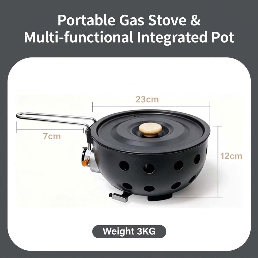 Portable Cassette Camping Stove with All-in-One Cooking Pot