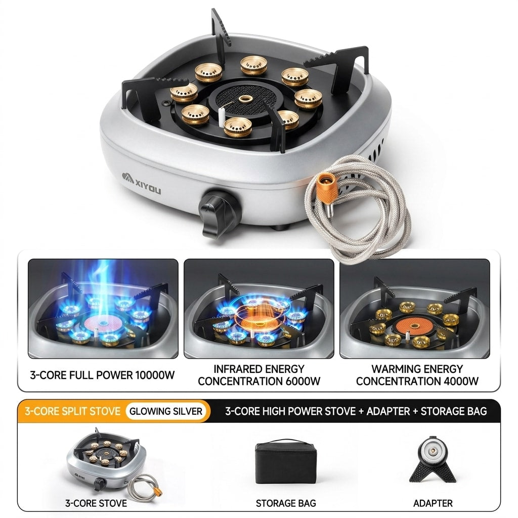 Portable Cassette Camping Stove Outdoor Tea Boiling Burner Split-Type Gas Stove Set for Camping and Picnic Cooking