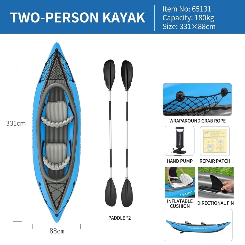 Single & Double Inflatable Kayak, Foldable PVC Fishing Boat with Oars for Camping, Lake, River & Outdoor Adventures