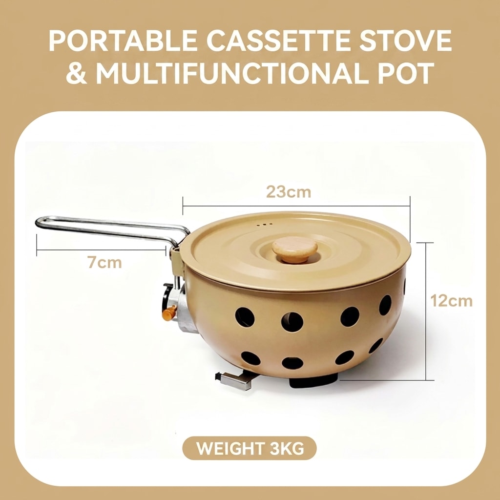 Portable Cassette Camping Stove with All-in-One Cooking Pot