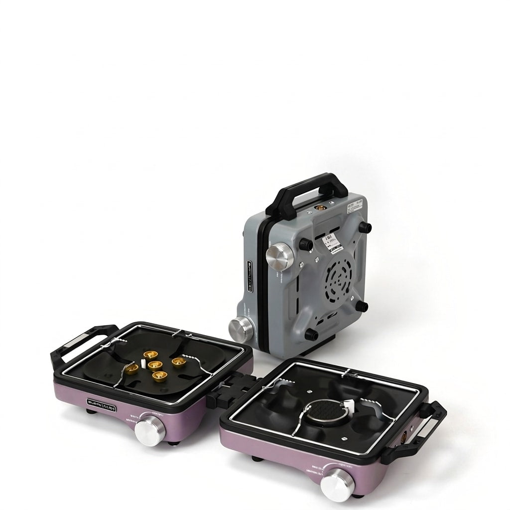Portable Foldable Double Burner Camping Stove with Carrying Case, High Power Butane Gas Camping Cooker for Outdoor Cooking, Picnic and Backpacking