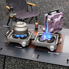 Portable Foldable Double Burner Camping Stove with Carrying Case, High Power Butane Gas Camping Cooker for Outdoor Cooking, Picnic and Backpacking