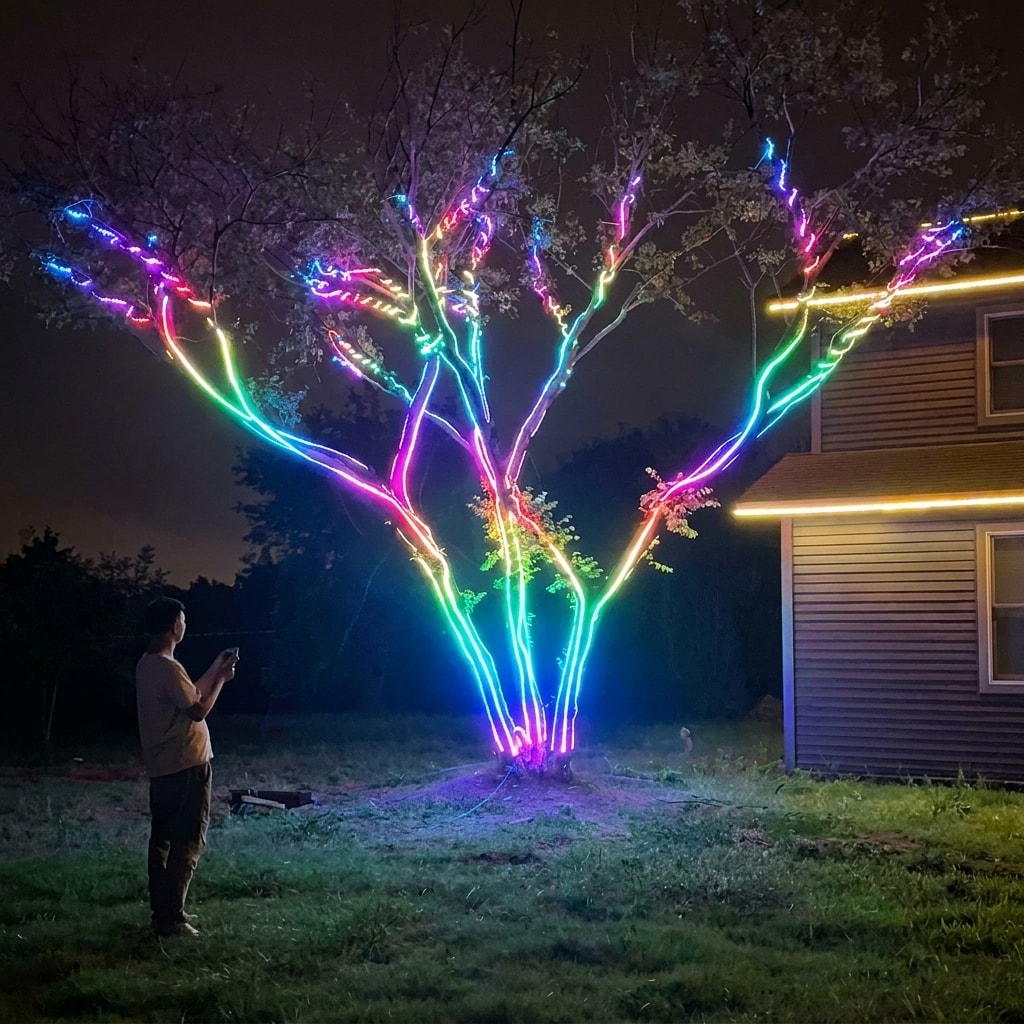 Outdoor RGB LED tree lighting strip installation 3