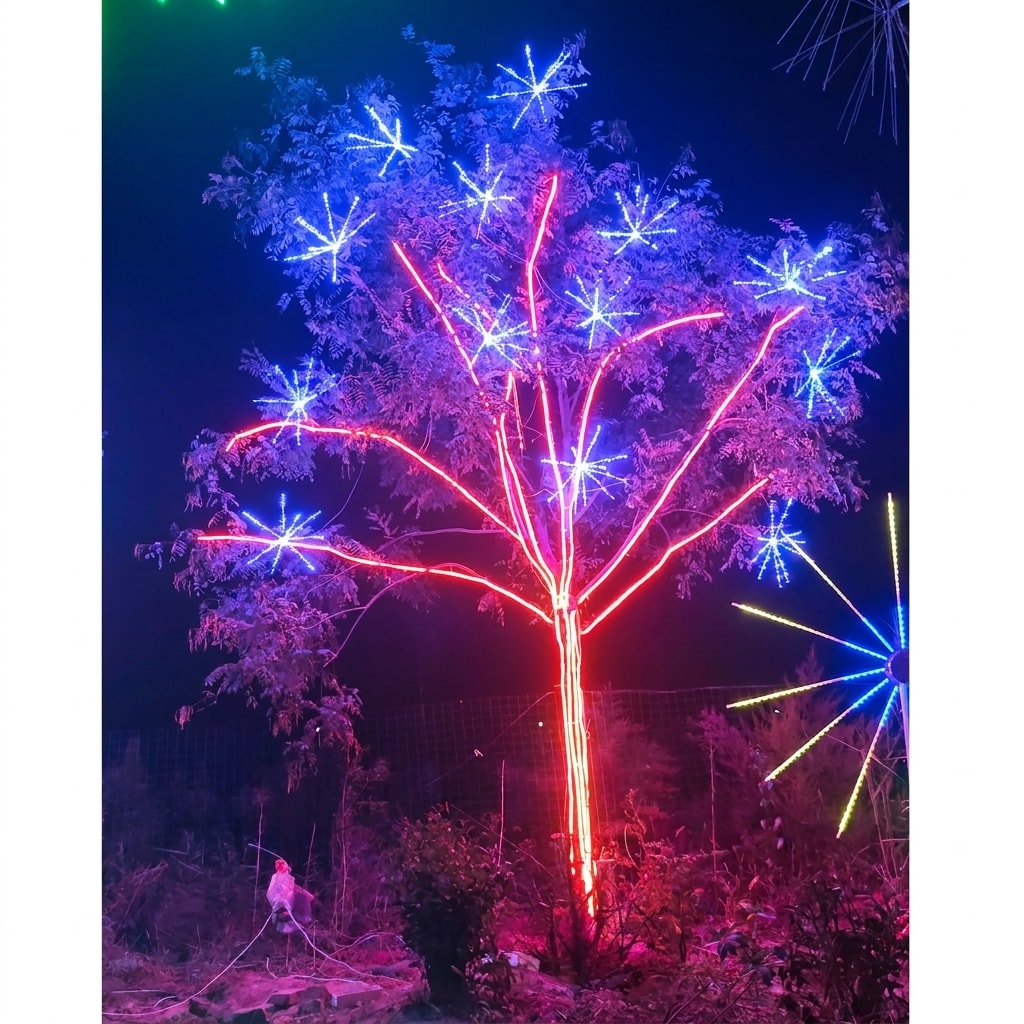 Outdoor RGB LED tree lighting strip installation 4